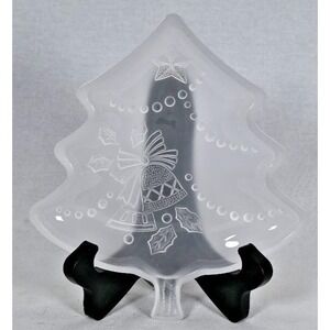 Vintage Mikasa Frosted Glass 7-1/2" Christmas Tree w/ Bells Snacks Nuts